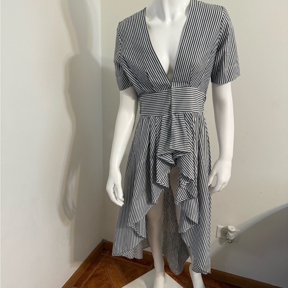 Long Shirt Dress Striped with Wrap Design and Ruffles women’s Size S NWT